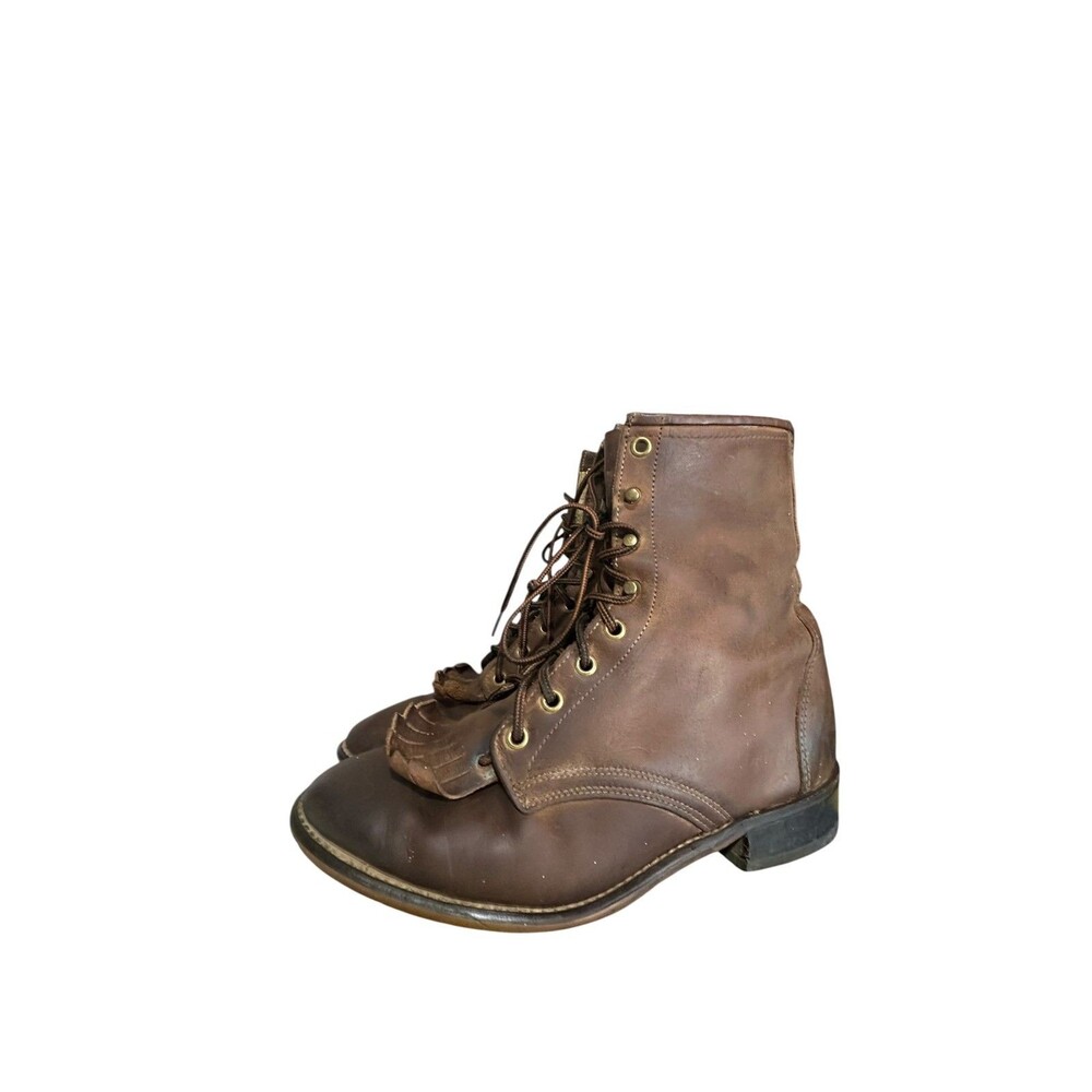 Vintage Laredo Roper Kiltie Boots Women's 8.5W Brown Leather Lace Up Made in USA